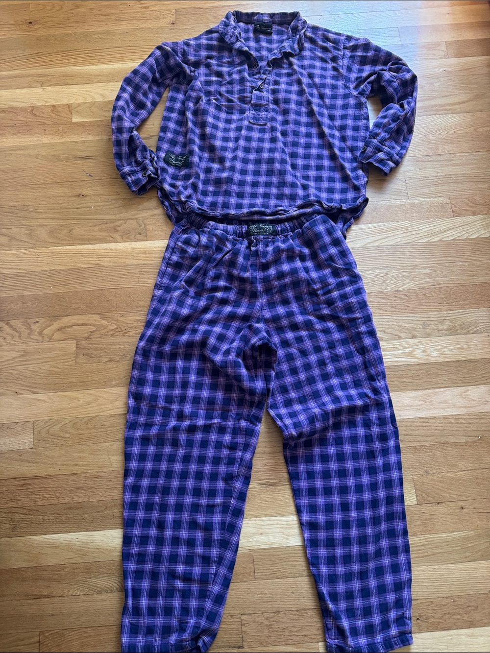 Plaid Long-Sleeve Pajama Set in Purple 100% cotton